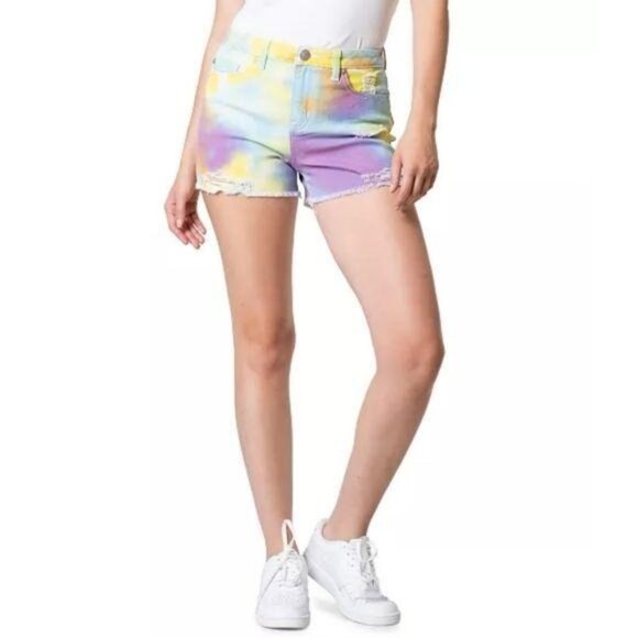 NWT Tie-Dye Ripped Denim Shorts Hi-Rise Shortie Blue Desire Womens shorts size 1 - Picture 8 of 8